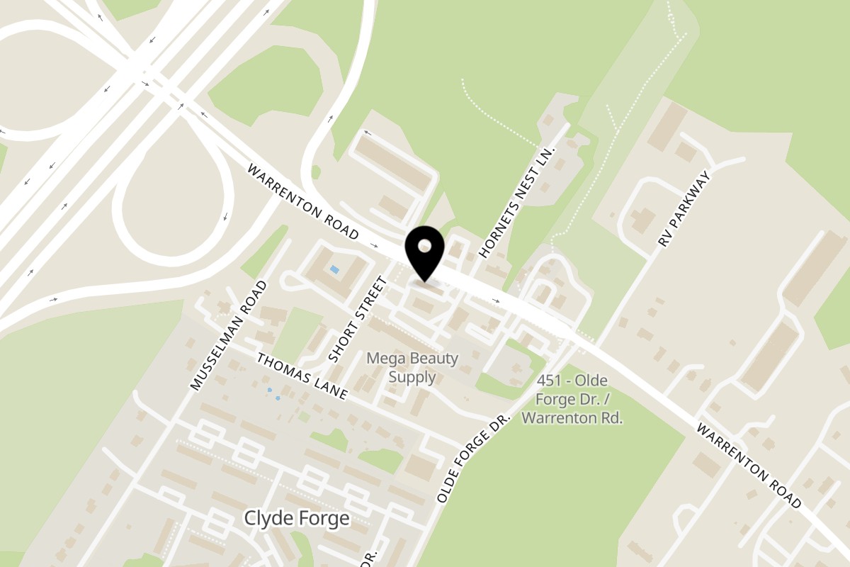 Map showing the location of Crave Smash Burgers and Fried Chicken on 375 Warrenton Rd in Fredericksburg